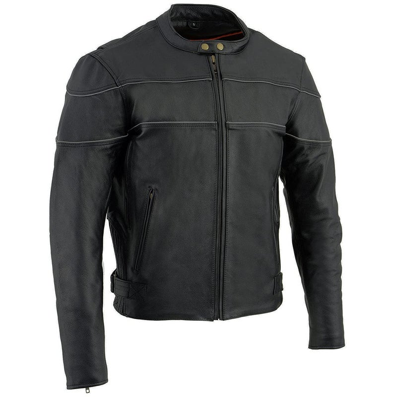 Milwaukee Leather SH1785 Mens Black Leather Scooter Style Motorcycle Jacket wSide Stretch and Reflective Piping  4XLarge